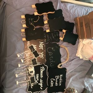 Various size and shaped chalk boards.